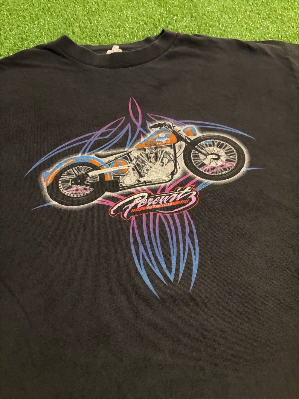 Vintage Perewitz Motorcycles Allstate Insurance T-Shirt - Picture 2 of 6